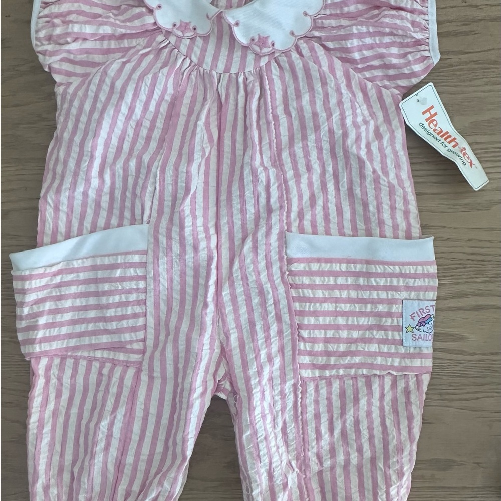 Pink and White Striped vintage Healthtex 18m romper